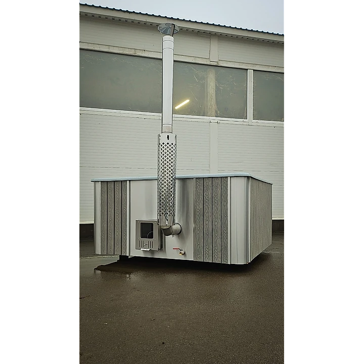 Vierkant 220 Houtgestookt, Grijs WPC met zilveren stalen hoeken, Grijs Graniet 1